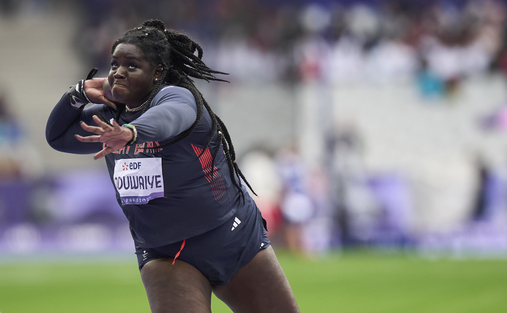 Funmi competing in the Paralympic shot put